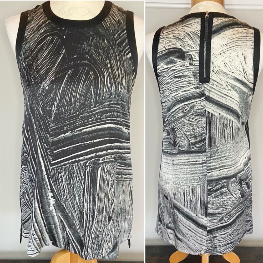 Helmut Lang Method Print Abstract Silk Satin Sleeveless Side Zipper Blouse Small